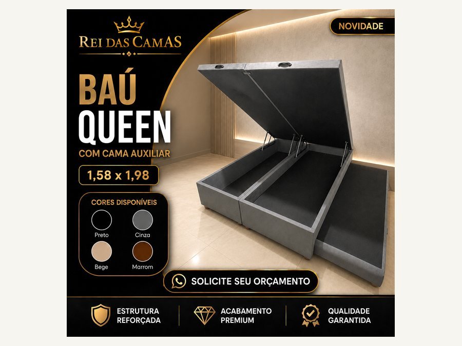 Baú Queen com Cama Auxiliar Rei das Camas